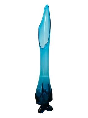 21” Viking Bluenique Swung Glass Vase 3-Toe Base MCM Epic Line Blue